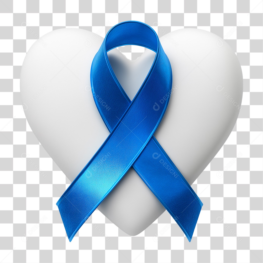 Laço Azul com Coração Branco PNG Transparente