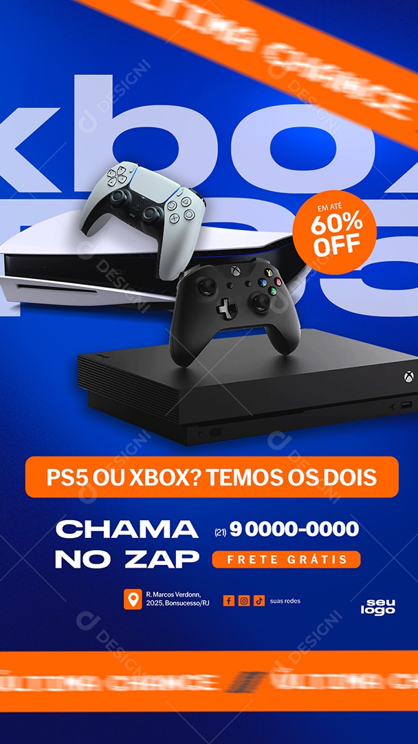 Story Loja de Games PS5 ou Xbox Temos os Dois Social Media PSD Editável