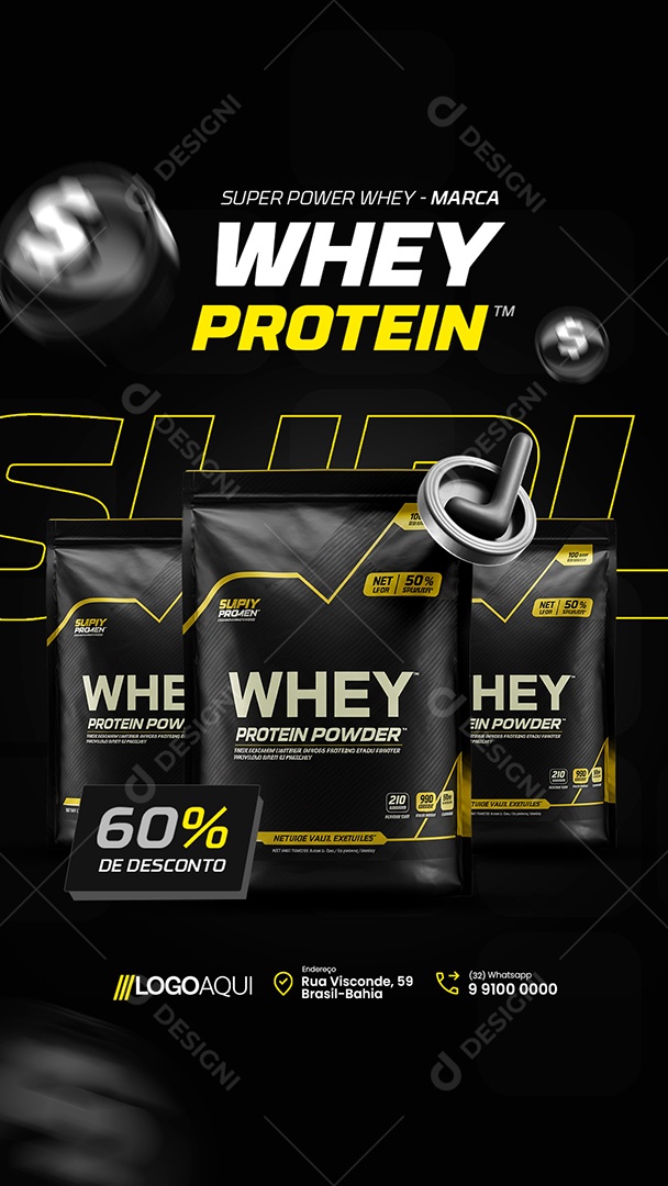 Story Loja de Suplementos Super Power Whey Social Media PSD Editável