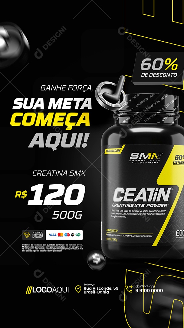 Story Loja de Suplementos Ganhe Força Sua Meta Começa Aqui Social Media PSD Editável