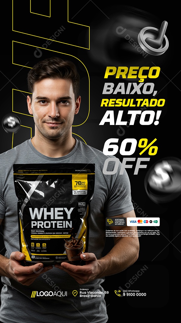 Story Loja de Suplementos Preço Baixo Resultado Alto Social Media PSD Editável