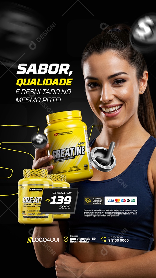 Story Loja de Suplementos Sabor Qualidade e Resultado no Mesmo Pote Social Media PSD Editável