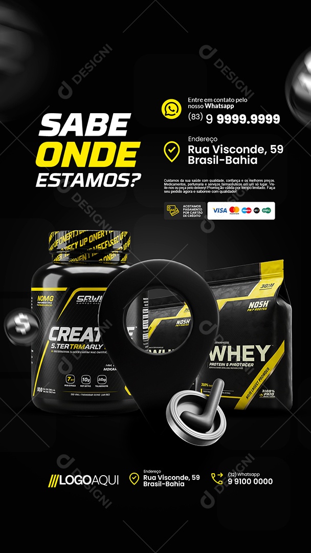 Story Loja de Suplementos Sabe Onde Estamos Social Media PSD Editável