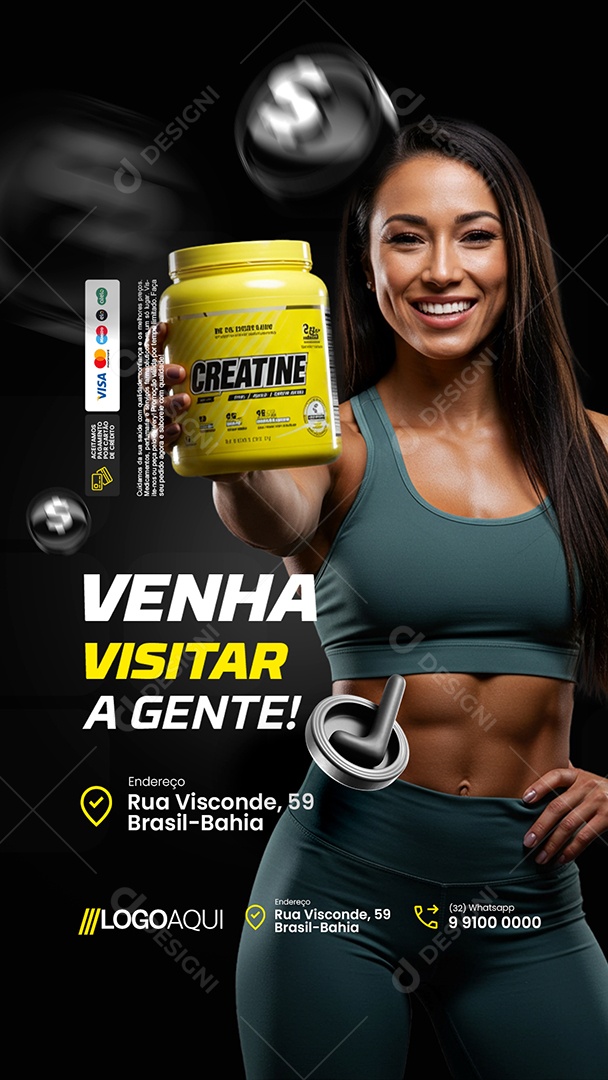 Story Loja de Suplementos Venha Visitar a Gente Social Media PSD Editável