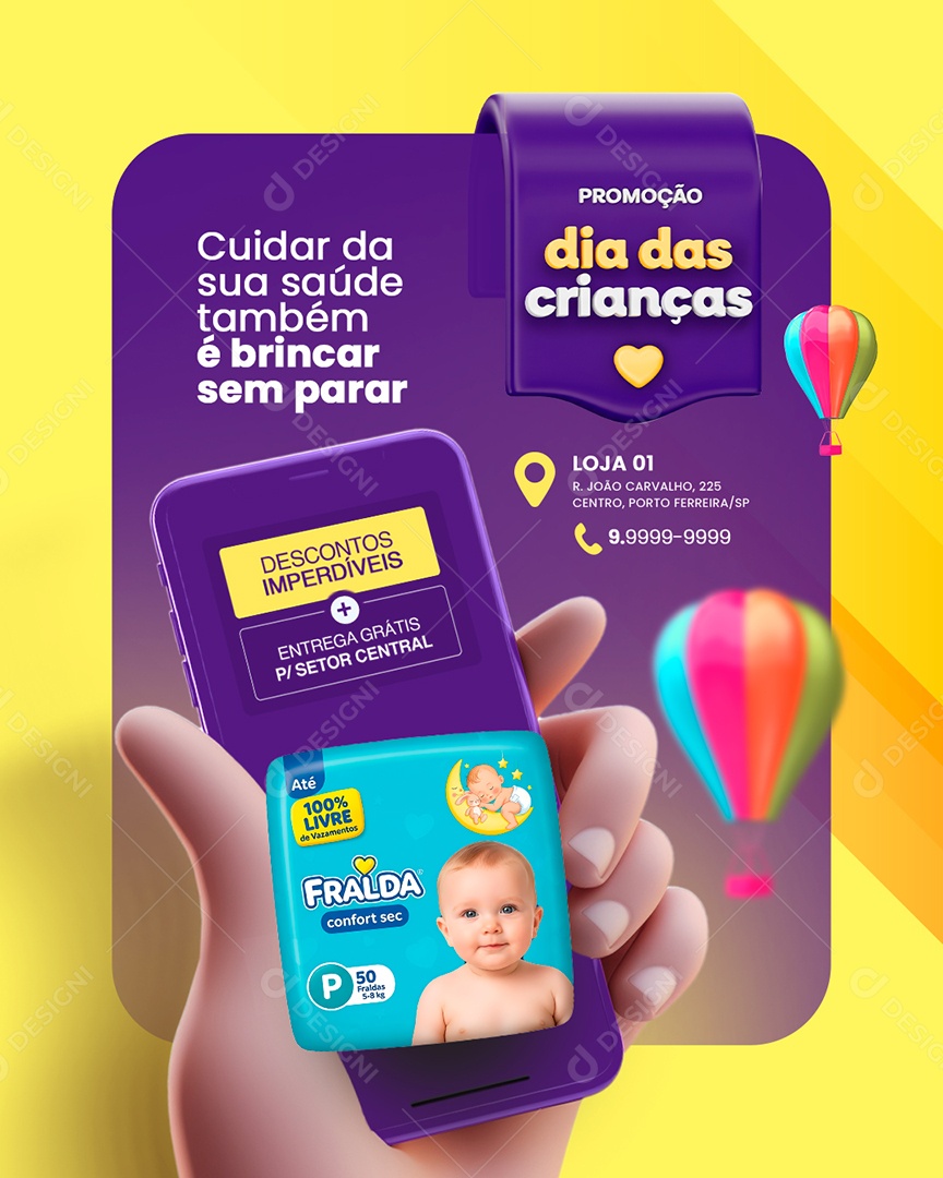 Farmácia Promoção Dia das Crianças Cuidar da Sua Saúde Social Media PSD Editável