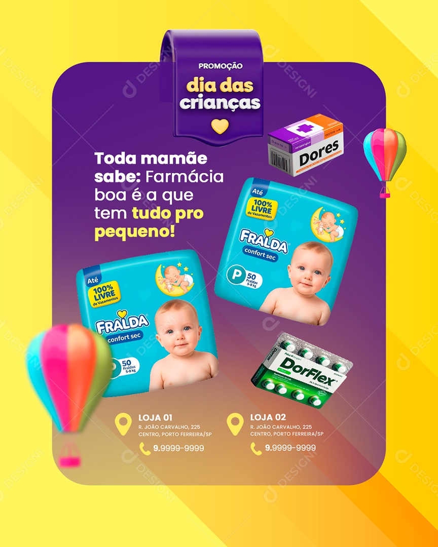 Farmácia Promoção Dia das Crianças Toda Mamãe Sabe Social Media PSD Editável