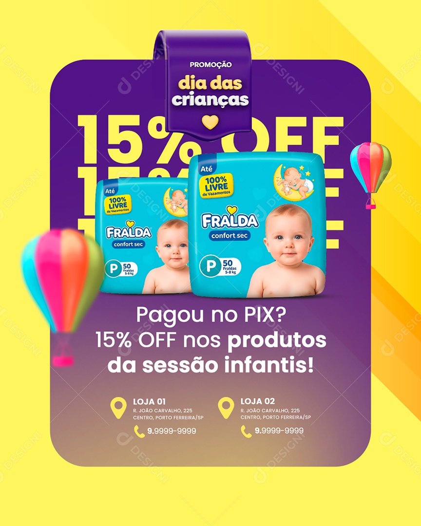 Farmácia Promoção Dia das Crianças Pagou no Pix Social Media PSD Editável