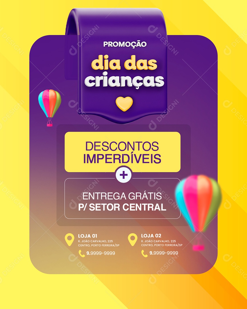 Farmácia Promoção Dia das Crianças Descontos Imperdíveis Social Media PSD Editável