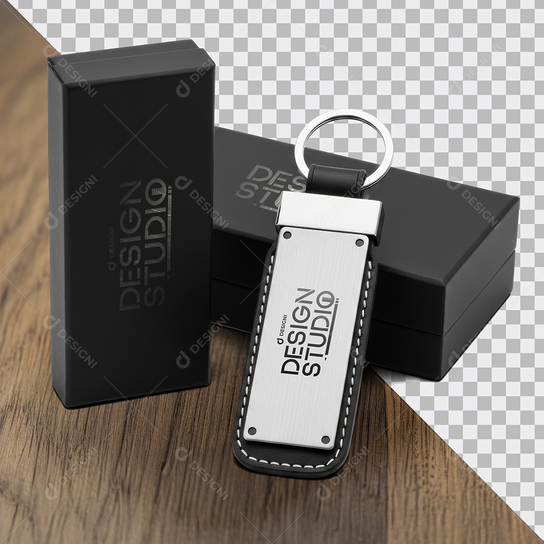 Mockup Brinde Chaveiro de Metal com Caixa PSD Editável
