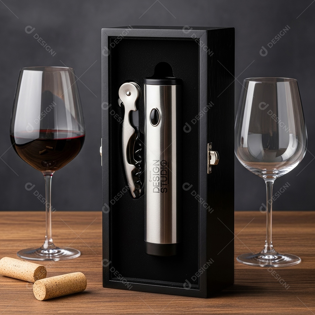 Mockup Brinde Kit Saca Rolhas com Estojo PSD Editável