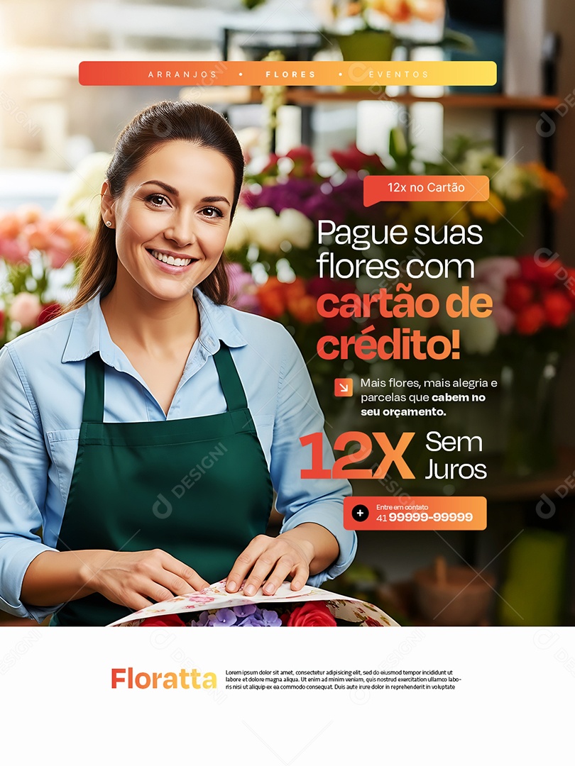 Floricultura Pague suas Flores com Cartão de Crédito Social Media PSD Editável