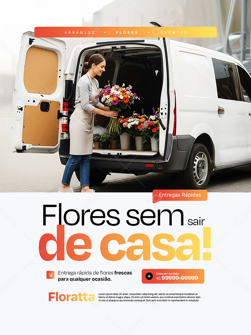 Floricultura Flores Sem Sair de Casa Social Media PSD Editável