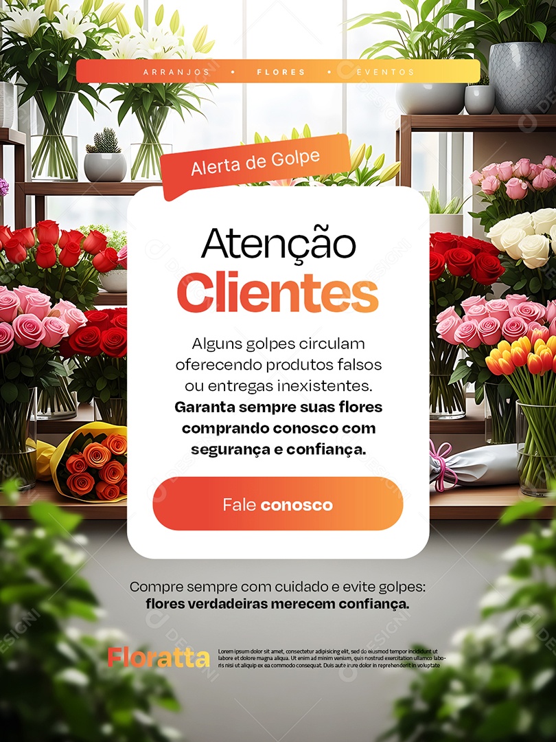 Floricultura Atenção Clientes Alerta de Golpe Social Media PSD Editável