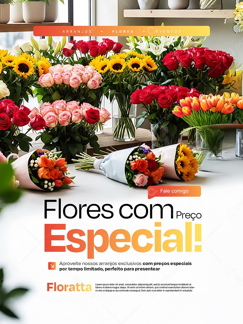 Floricultura Flores com Preço Especial Social Media PSD Editável
