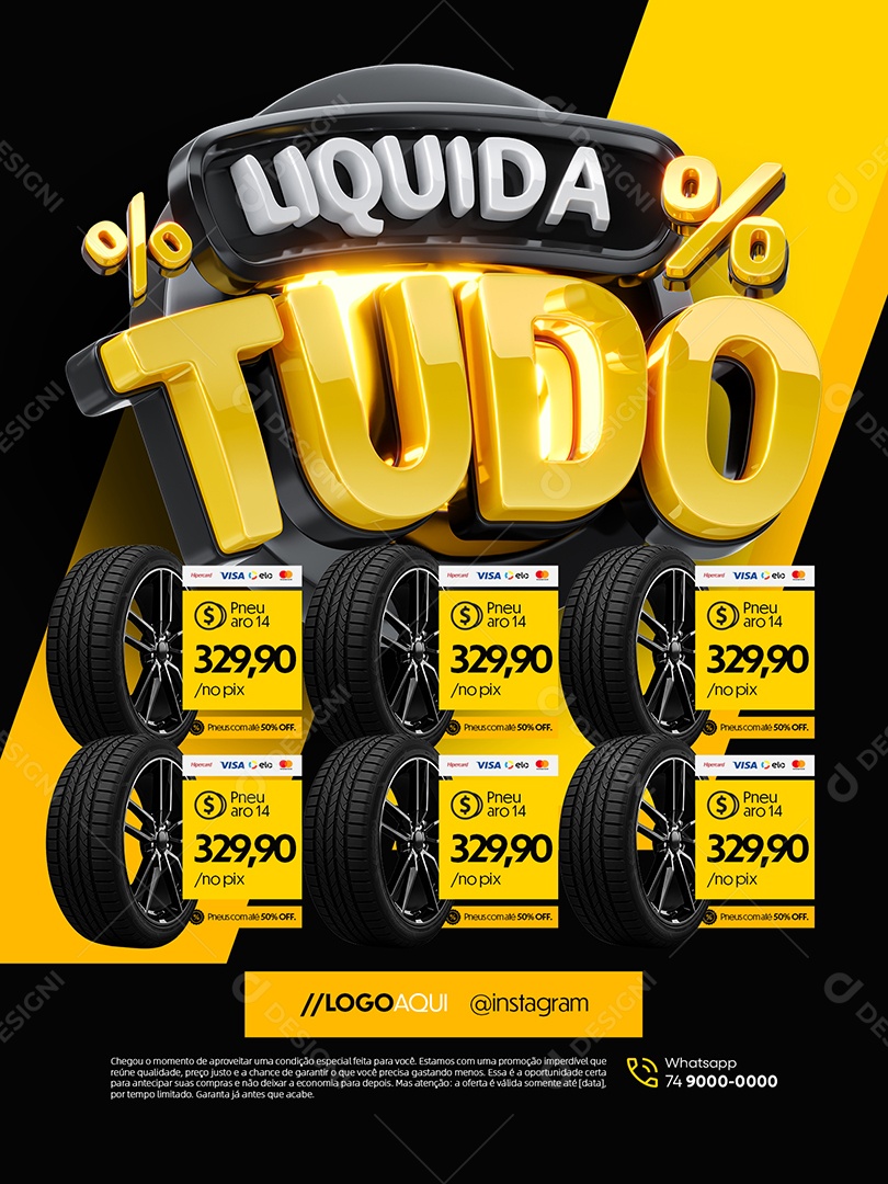 Liquida Tudo Loja de Pneus Encarte Produtos Social Media PSD Editável
