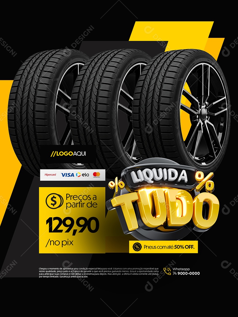 Liquida Tudo Loja de Pneus Preço Pneus com Até 50% Off Social Media PSD Editável