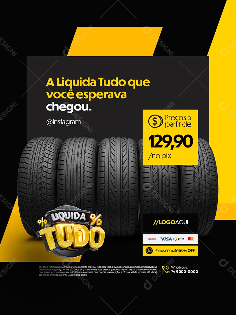 Liquida Tudo Loja de Pneus Preço Social Media PSD Editável