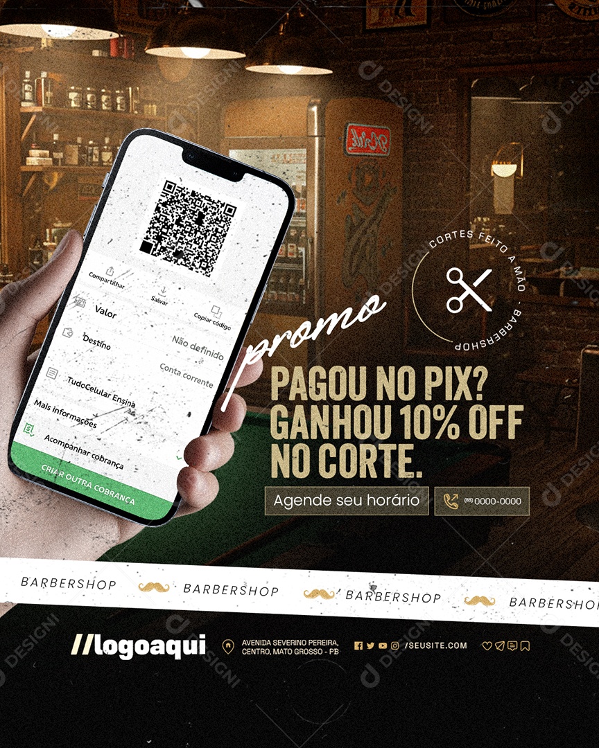 Barbearia Pagou no Pix Ganhou 10% Off no Corte Social Media PSD Editável
