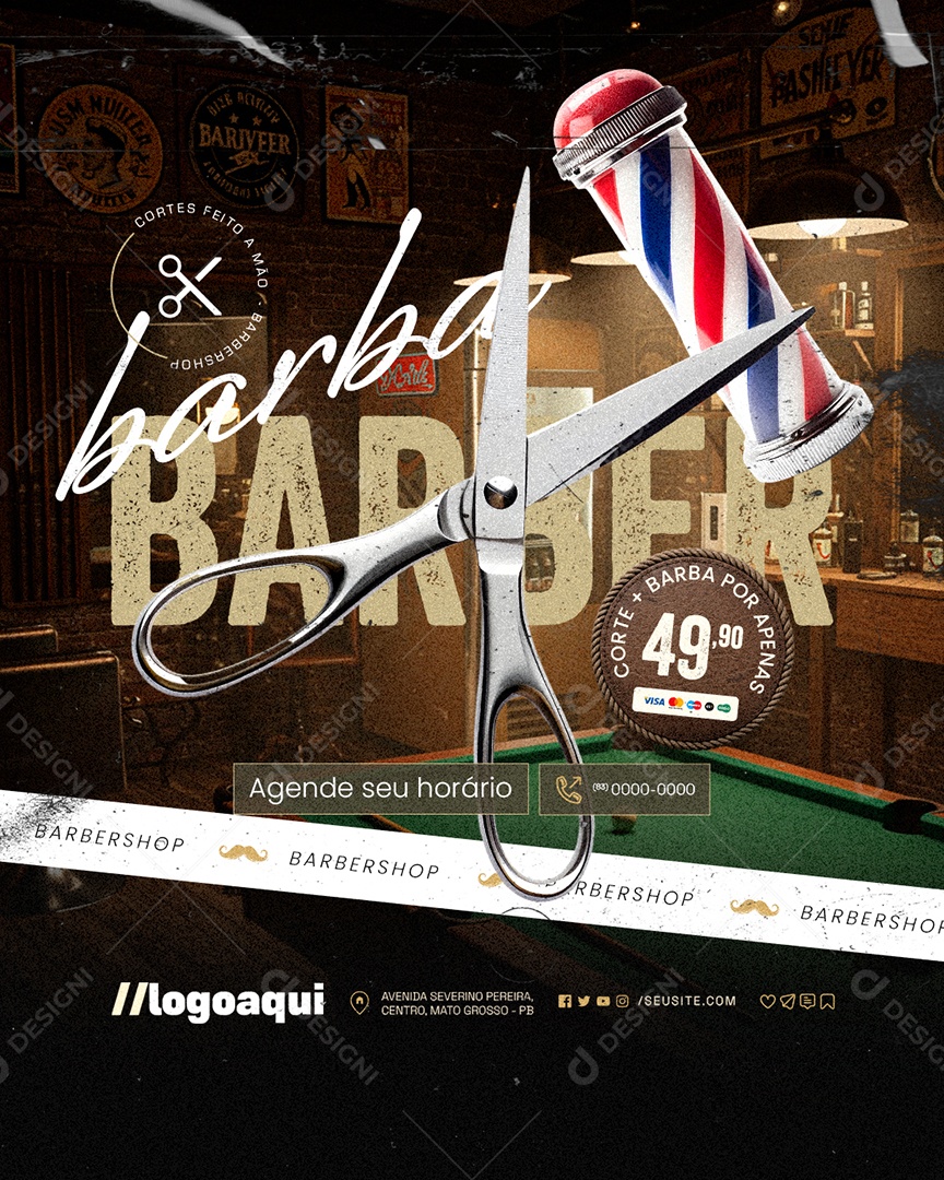 Barbearia Barber Barba Social Media PSD Editável