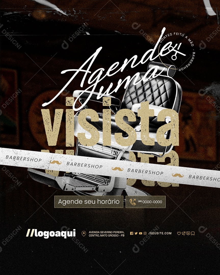 Barbearia Agenda uma Visita Social Media PSD Editável