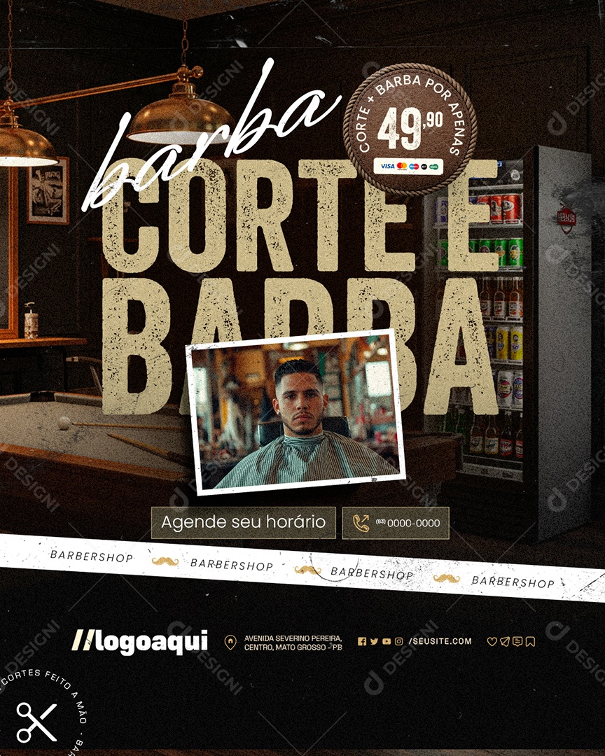 Barbearia Corte e Barba Social Media PSD Editável
