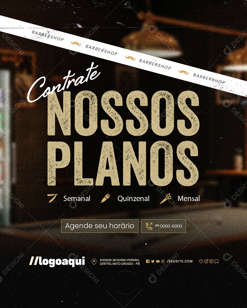 Barbearia Contrate Nossos Planos Social Media PSD Editável