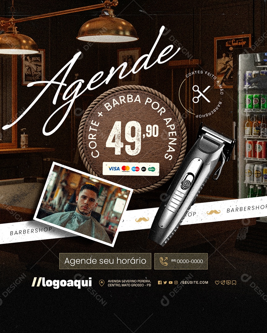 Barbearia Agenda Corte Barba Social Media PSD Editável