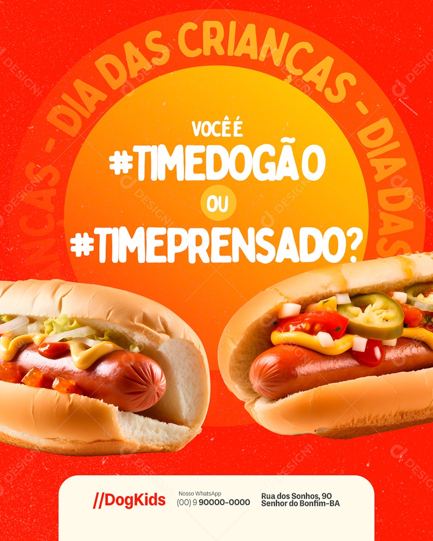 Dogueria Dia das Crianças Você é Time Dogão ou Time Prensado Social Media PSD Editável