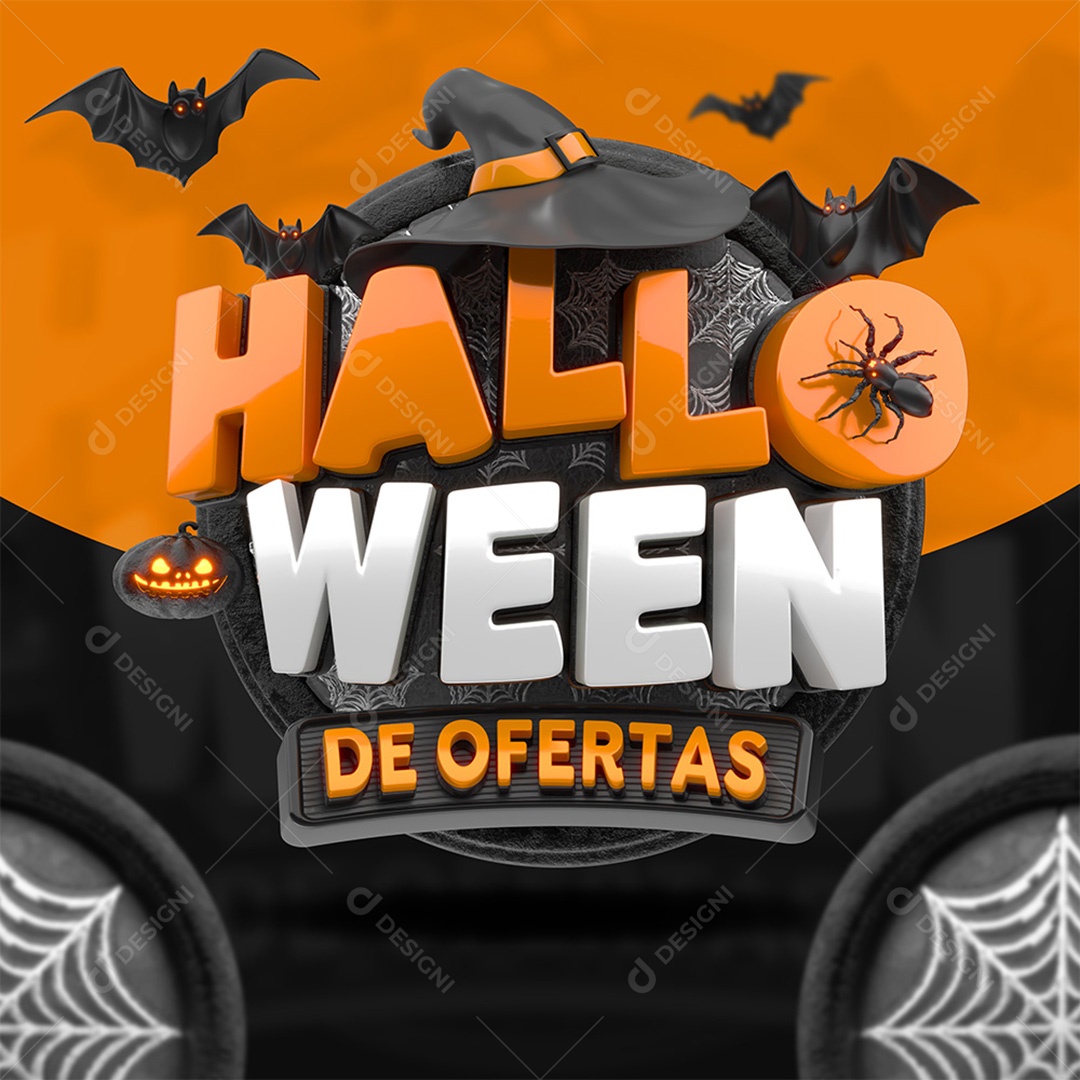 Halloween de Ofertas Selo 3D Laranja e Branco para Composição PSD