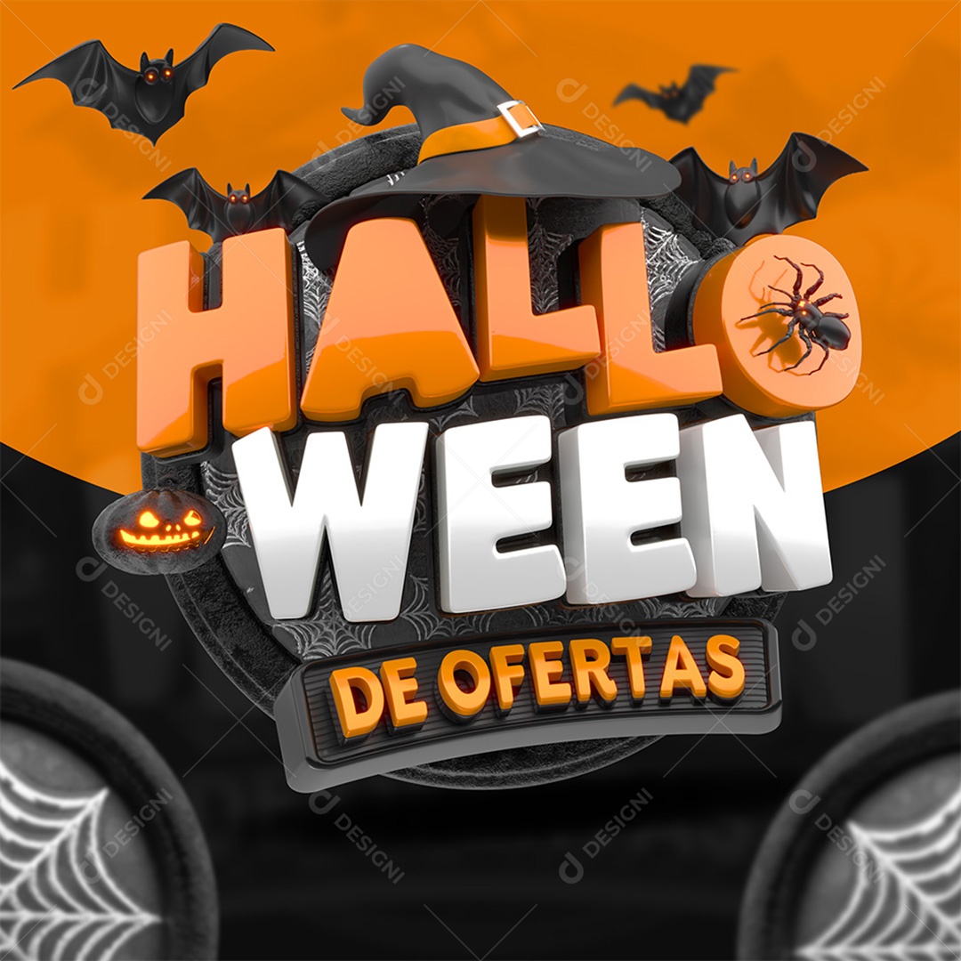 Halloween de Ofertas Selo 3D Laranja e Branco para Composição PSD