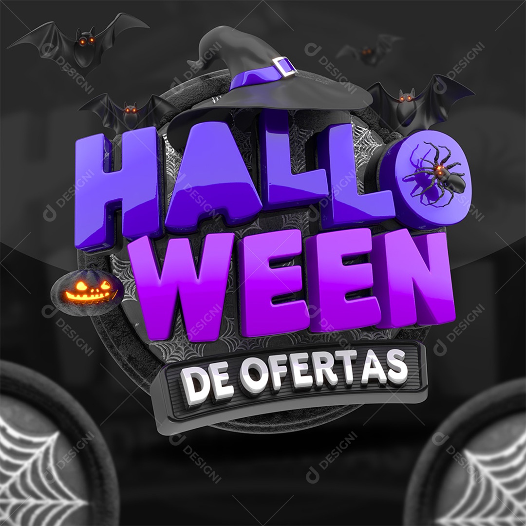 Halloween Selo 3D Roxo e Preto para Composição PSD