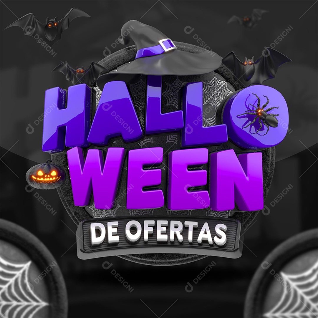 Halloween Selo 3D Roxo e Preto para Composição PSD