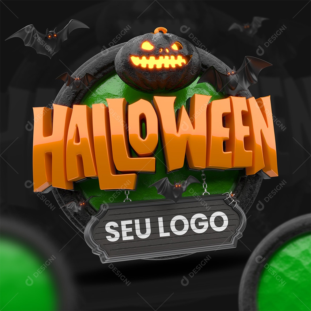 Halloween Selo 3D Laranja e Preto para Composição PSD