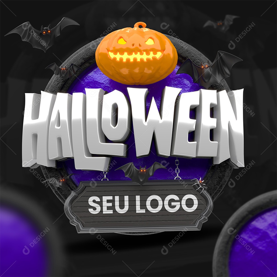 Halloween Selo 3D para Composição PSD