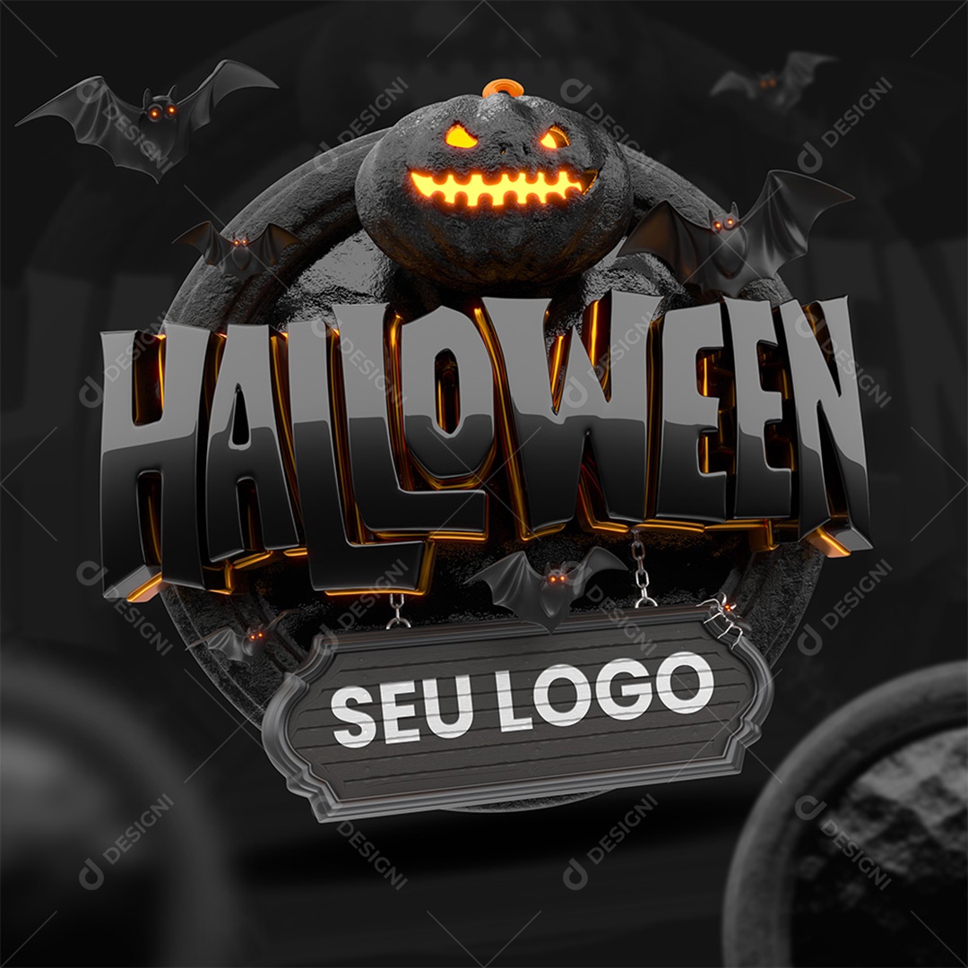 Halloween Selo 3D para Composição PSD