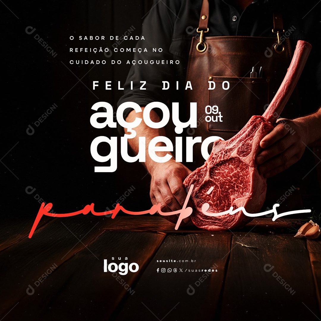 Feliz Dia do Açougueiro 09 de Outubro Parabéns Social Media PSD Editável
