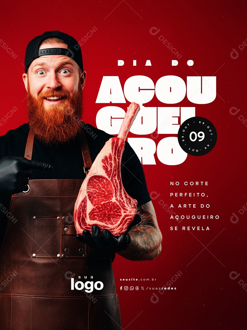 Dia do Açougueiro 09 de Outubro No Corte Perfeito Social Media PSD Editável