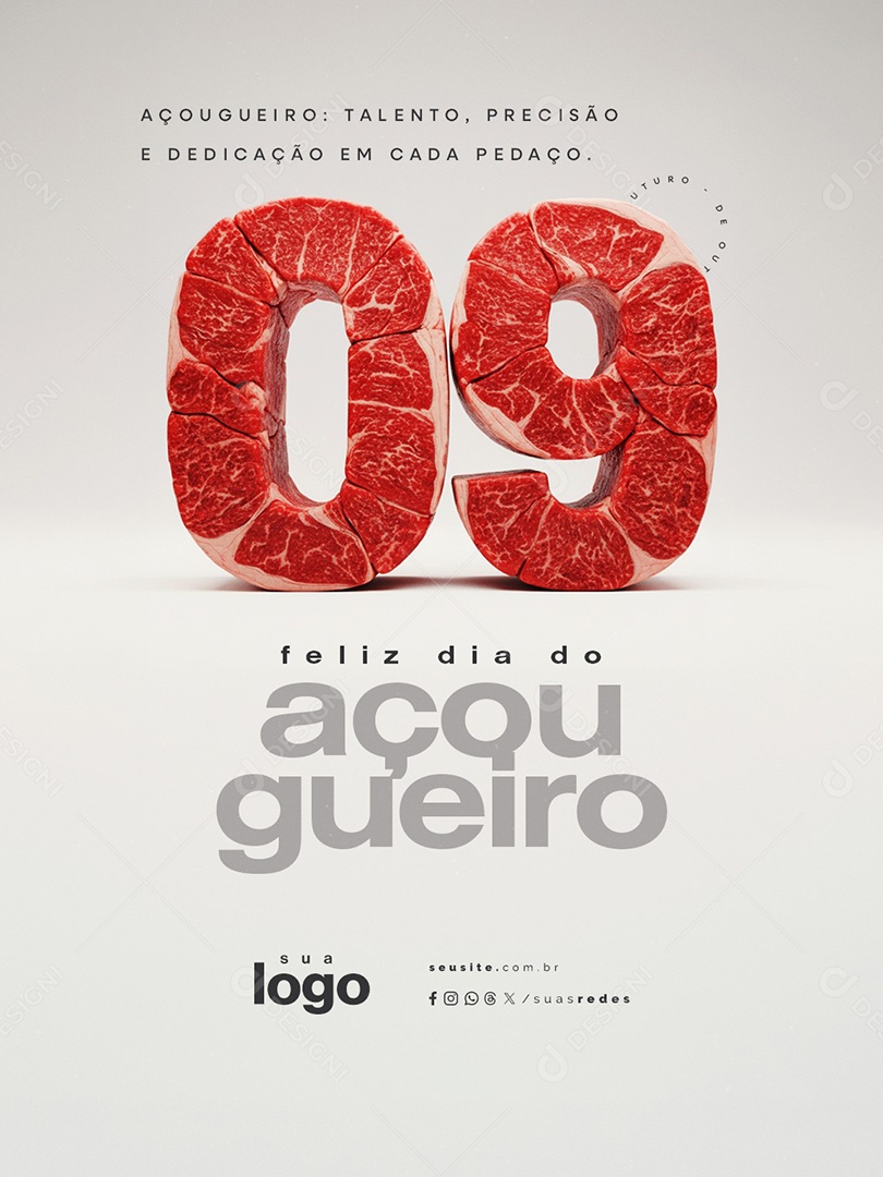 Feliz Dia do Açougueiro 09 de Outubro Social Media PSD Editável
