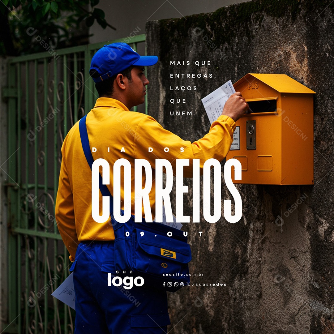 Dia dos Correios 09 de Outubro Mais Que Entregas Social Media PSD Editável