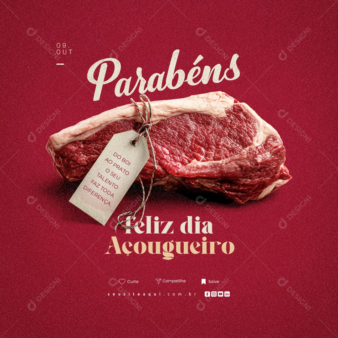 Parabéns Feliz Dia do Açougueiro 09 de Outubro Social Media PSD Editável