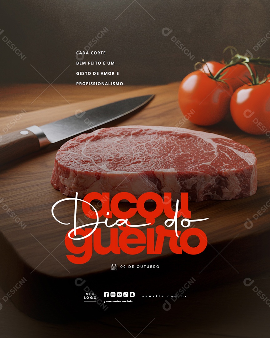 Dia do Açougueiro 09 de Outubro Cada Corte Social Media PSD Editável