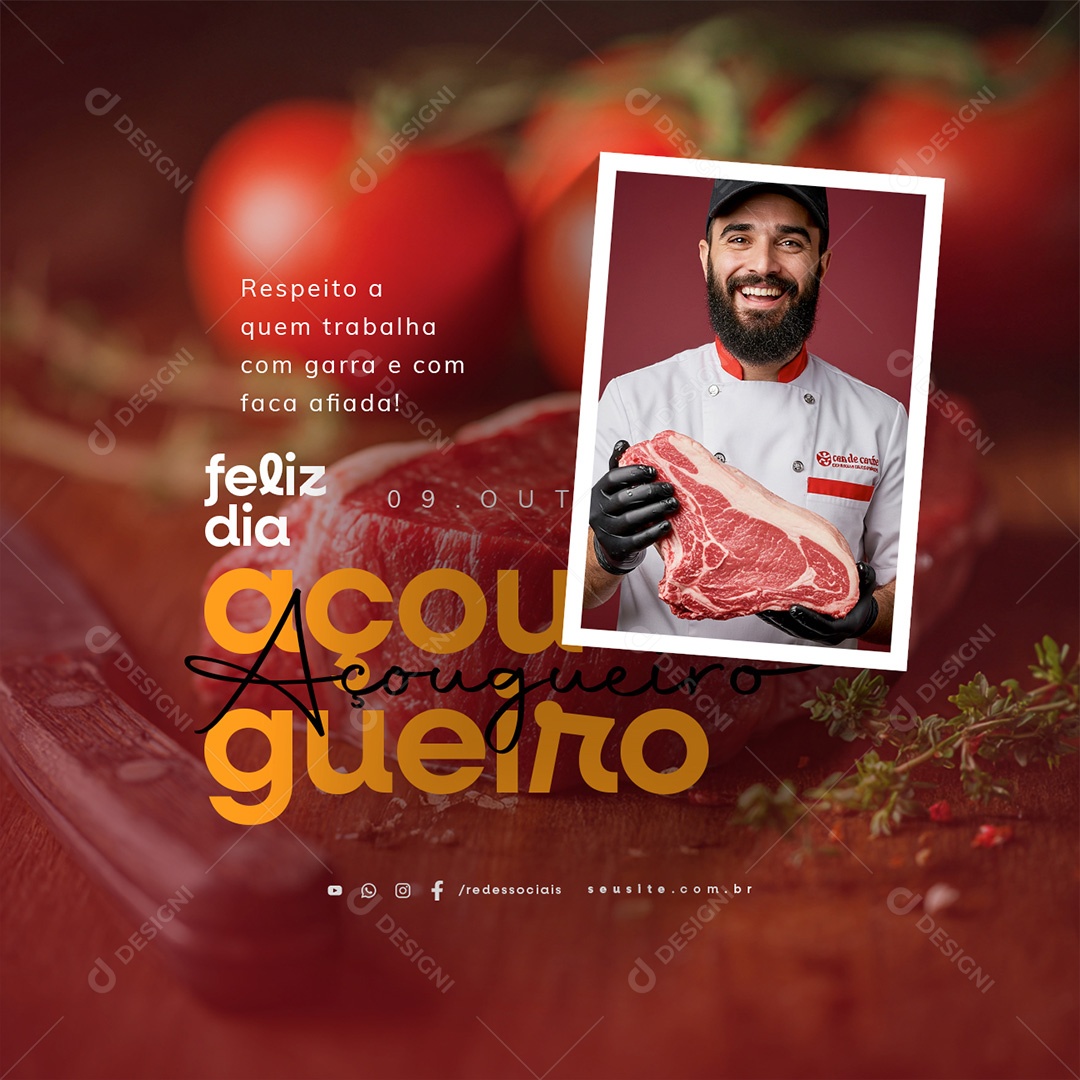 Feliz Dia do Açougueiro 09 de Outubro Respeito a Quem Trabalha Social Media PSD Editável