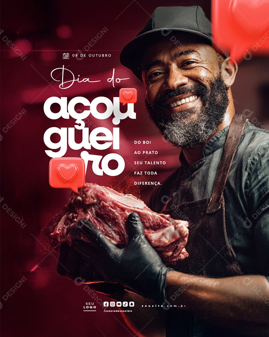 Dia do Açougueiro 09 de Outubro Do Boi ao Prato Social Media PSD Editável