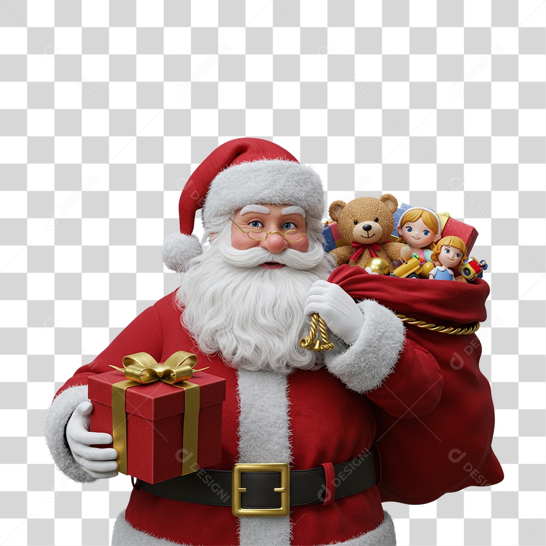 Papai Noel com Saco de Presentes PNG Transparente