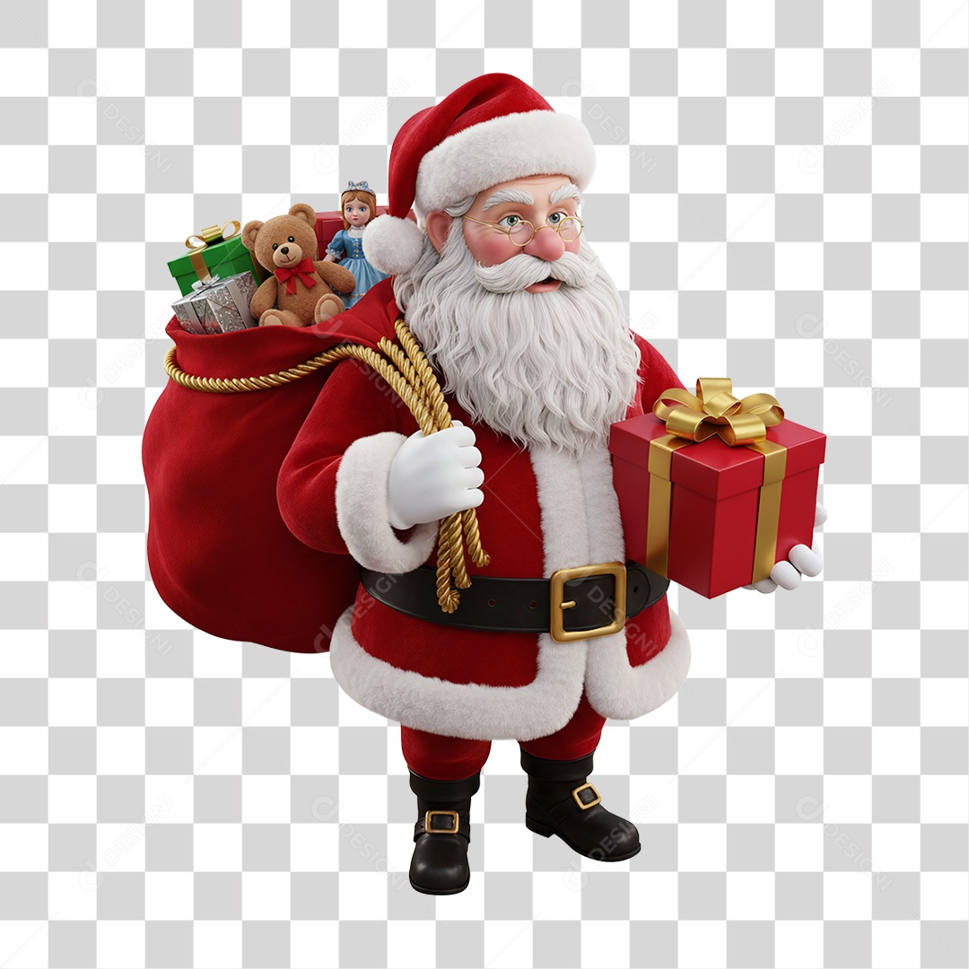 Papai Noel com Saco de Presentes PNG Transparente