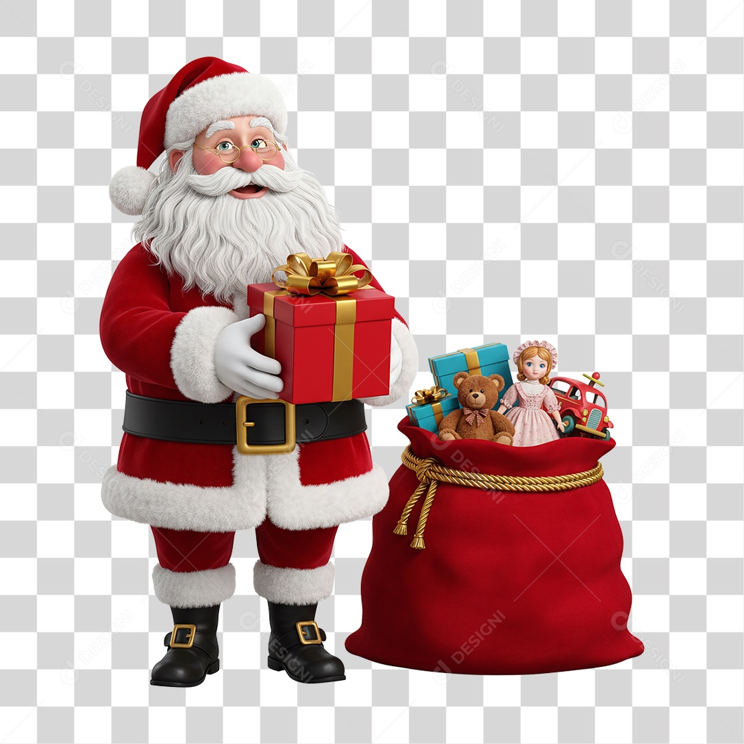 Papai Noel com Saco de Presentes PNG Transparente