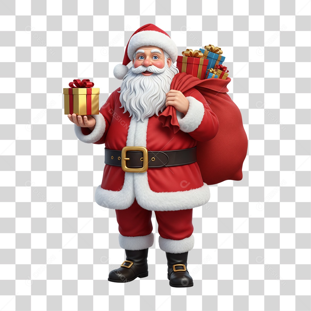 Papai Noel com Saco de Presentes PNG Transparente