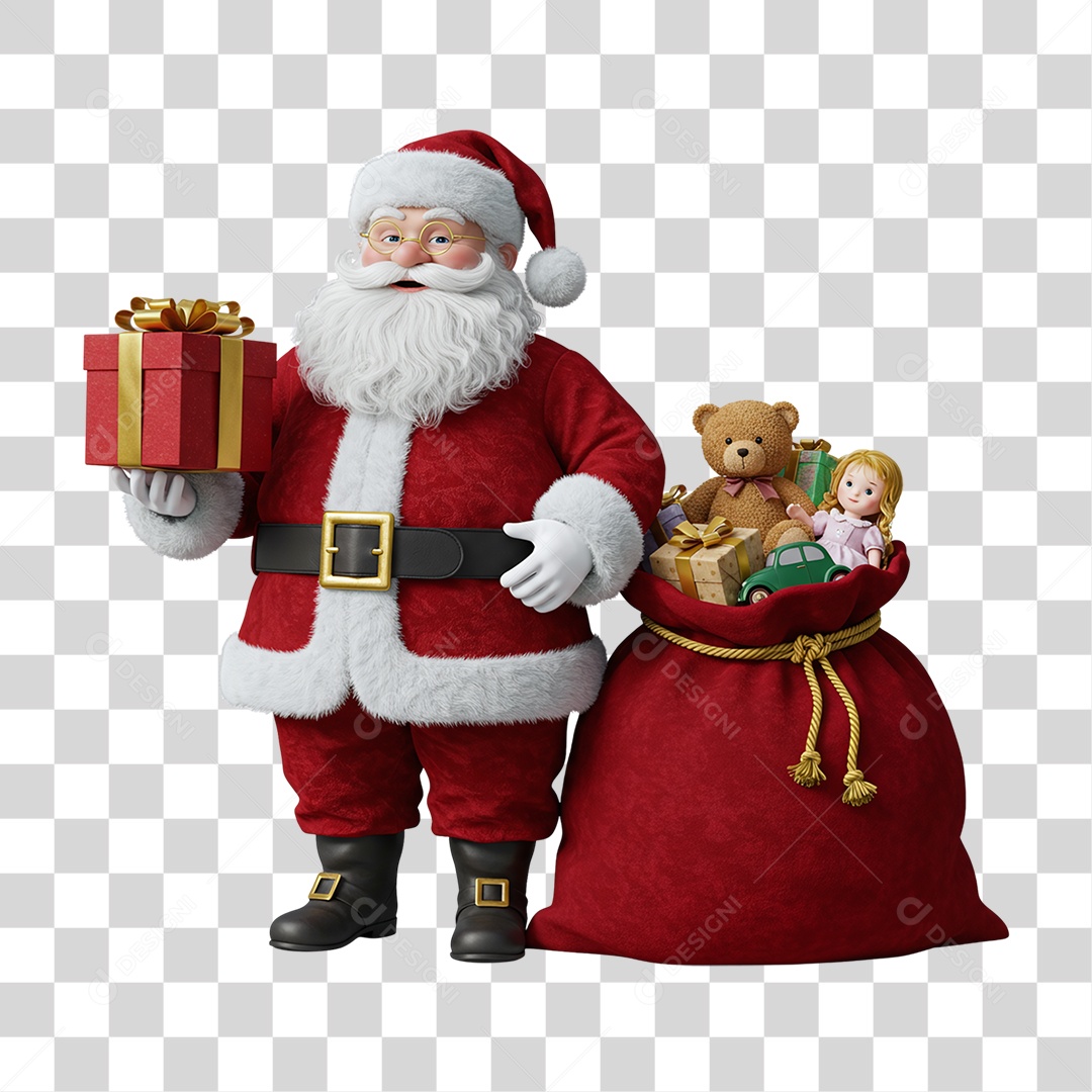 Papai Noel com Saco de Presentes PNG Transparente