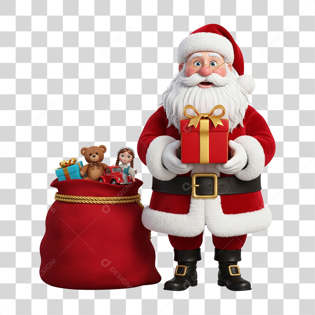 Papai Noel com Saco de Presentes PNG Transparente