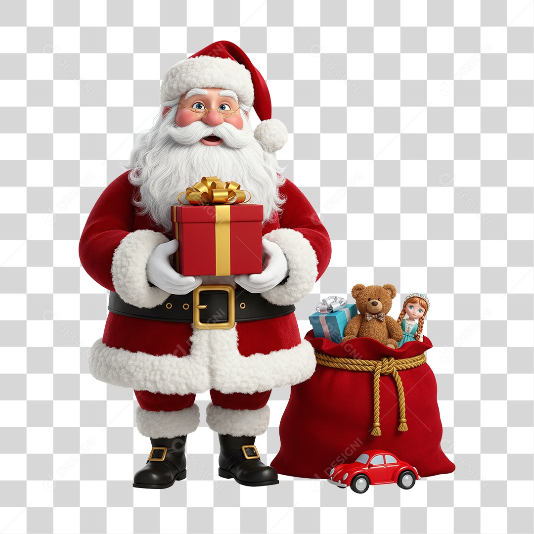 Papai Noel com Saco de Presentes PNG Transparente